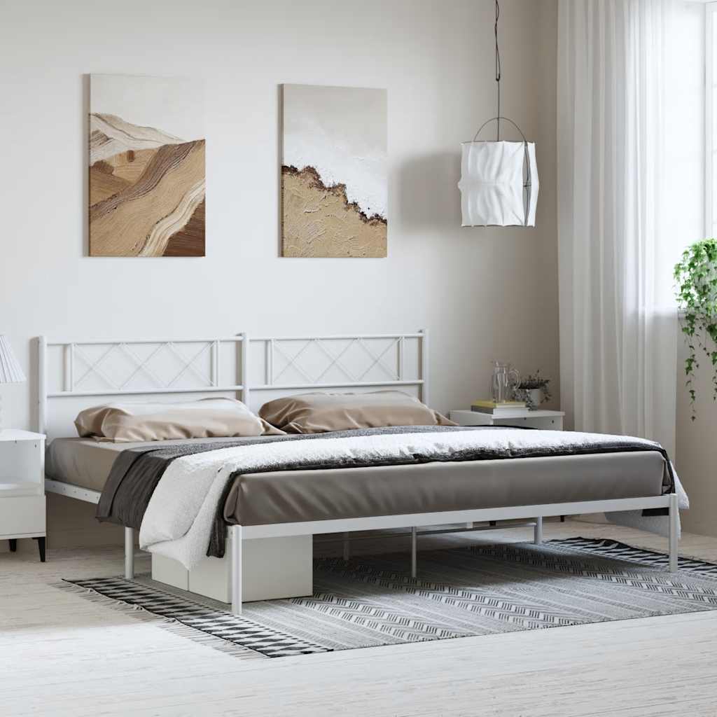 Bettgestell mit Kopfteil Metall Weiß 183x213 cm