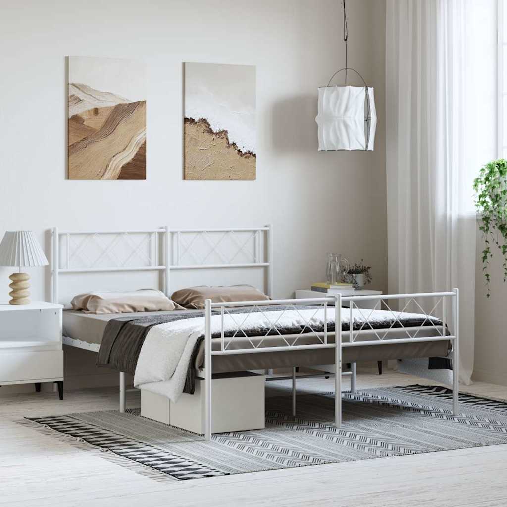 Bettgestell mit Kopf- und Fußteil Metall Weiß 135x190 cm