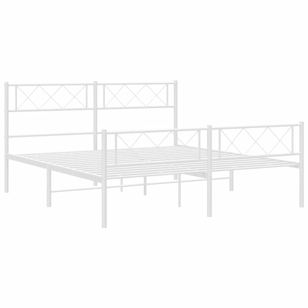 Bettgestell mit Kopf- und Fußteil Metall Weiß 150x200 cm