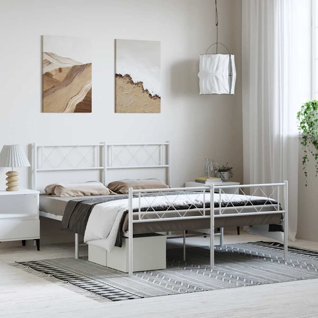 Bettgestell mit Kopf- und Fußteil Metall Weiß 150x200 cm