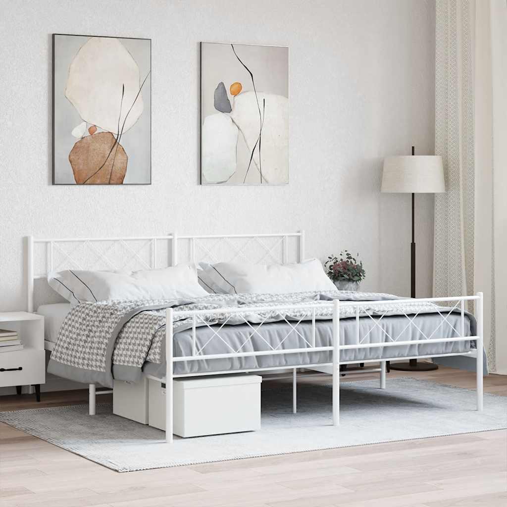 Bettgestell mit Kopf- und Fußteil Metall Weiß 180x200 cm