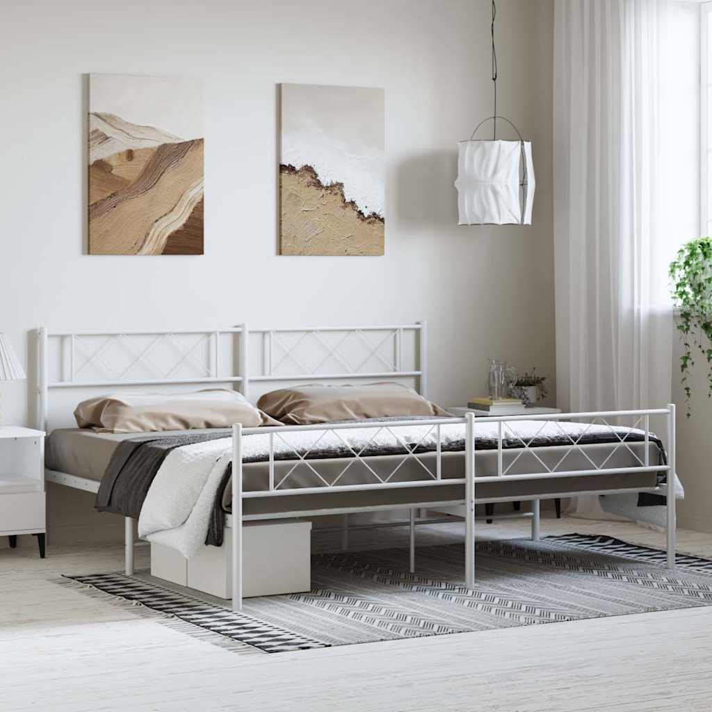 Bettgestell mit Kopf- und Fußteil Metall Weiß 183x213 cm
