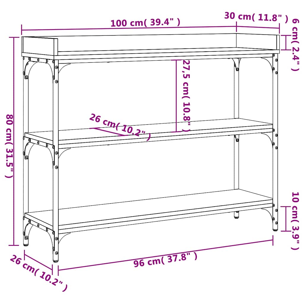 Konsolentisch mit Ablagen Schwarz 100x30x80 cm