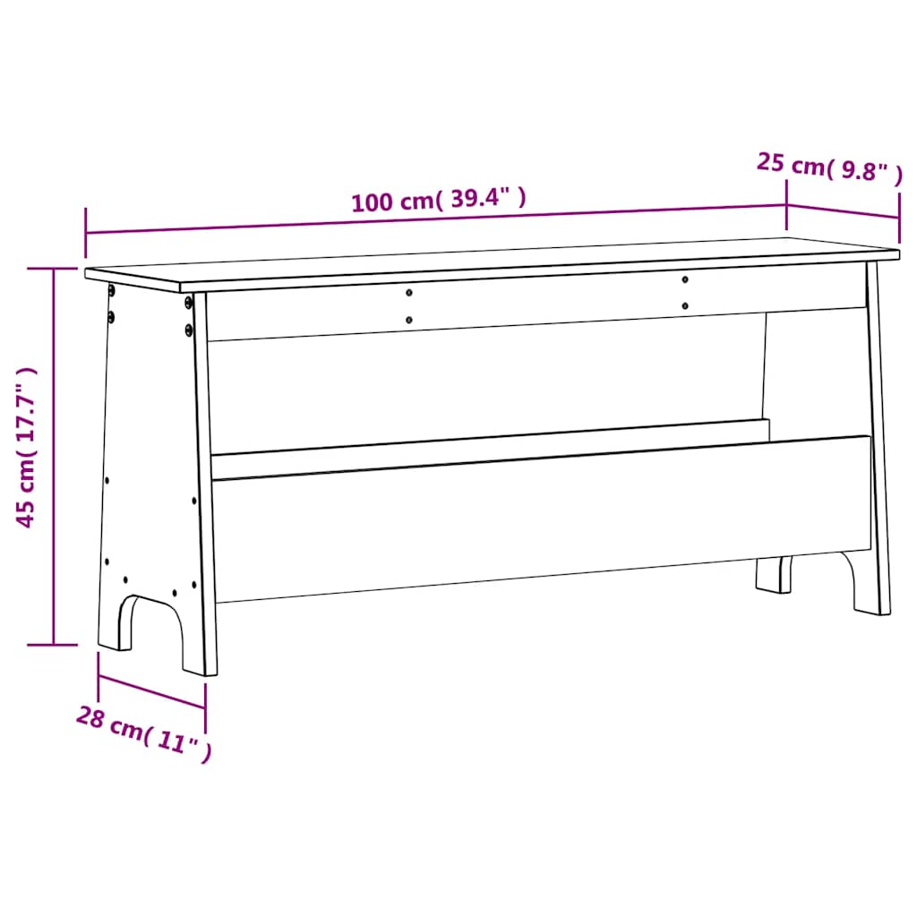 Flurbank 100 x 28 x 45 cm Massivholz Kiefer