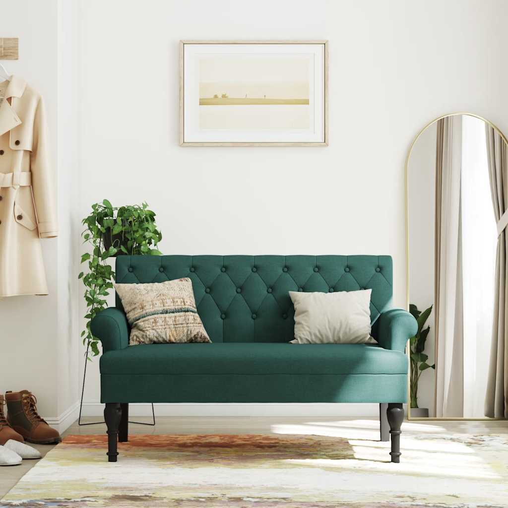 Sitzbank mit Rückenlehne Dunkelgrün 120x62x75,5 cm Stoff