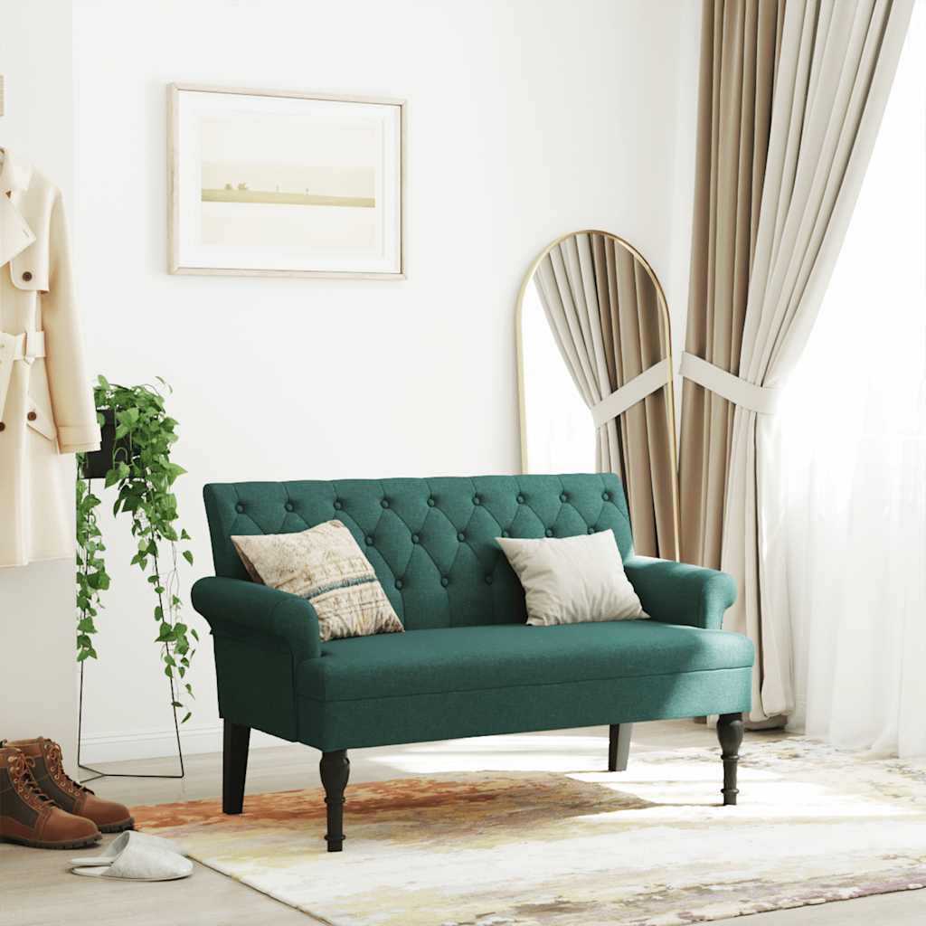Sitzbank mit Rückenlehne Dunkelgrün 120x62x75,5 cm Stoff