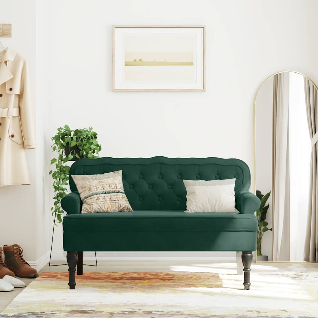 Sitzbank mit Rückenlehne Dunkelgrün 119,5x64,5x75 cm Samt
