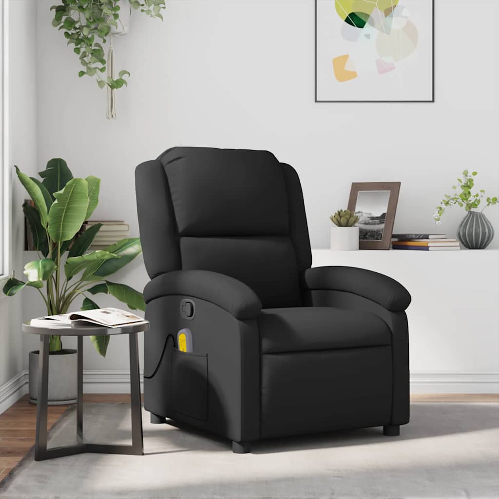 Massagesessel Schwarz Echtleder