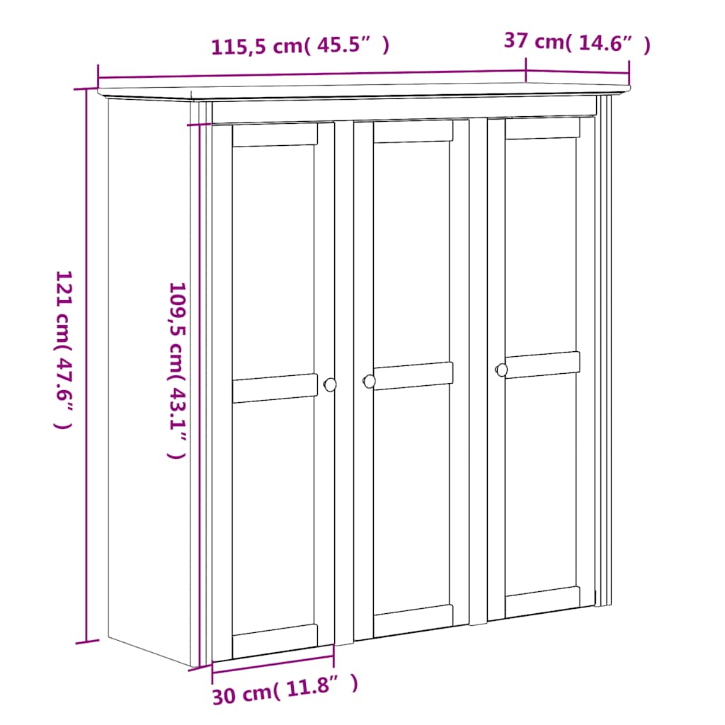 Highboard BODO Weiß 115,5x43x200,5 cm Massivholz Kiefer