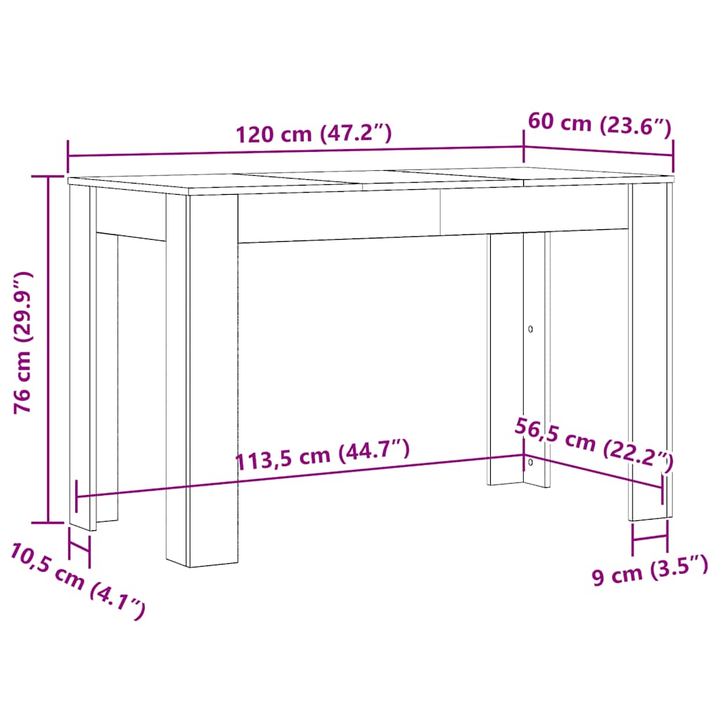 Esstisch Räuchereiche 120x60x76 cm Holzwerkstoff