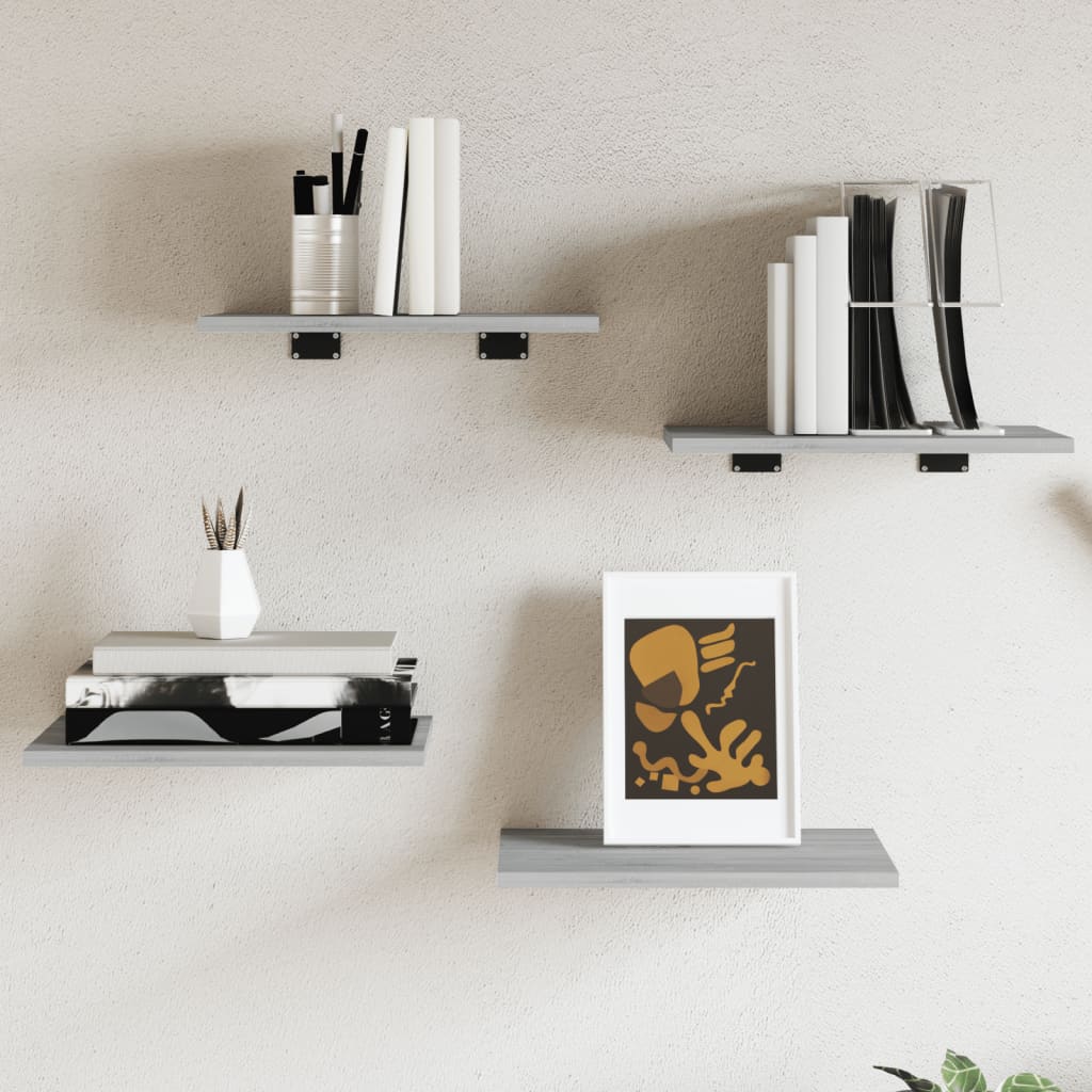 Wandregale 4 Stk. Grau Sonoma 40x30x1,5 cm Holzwerkstoff
