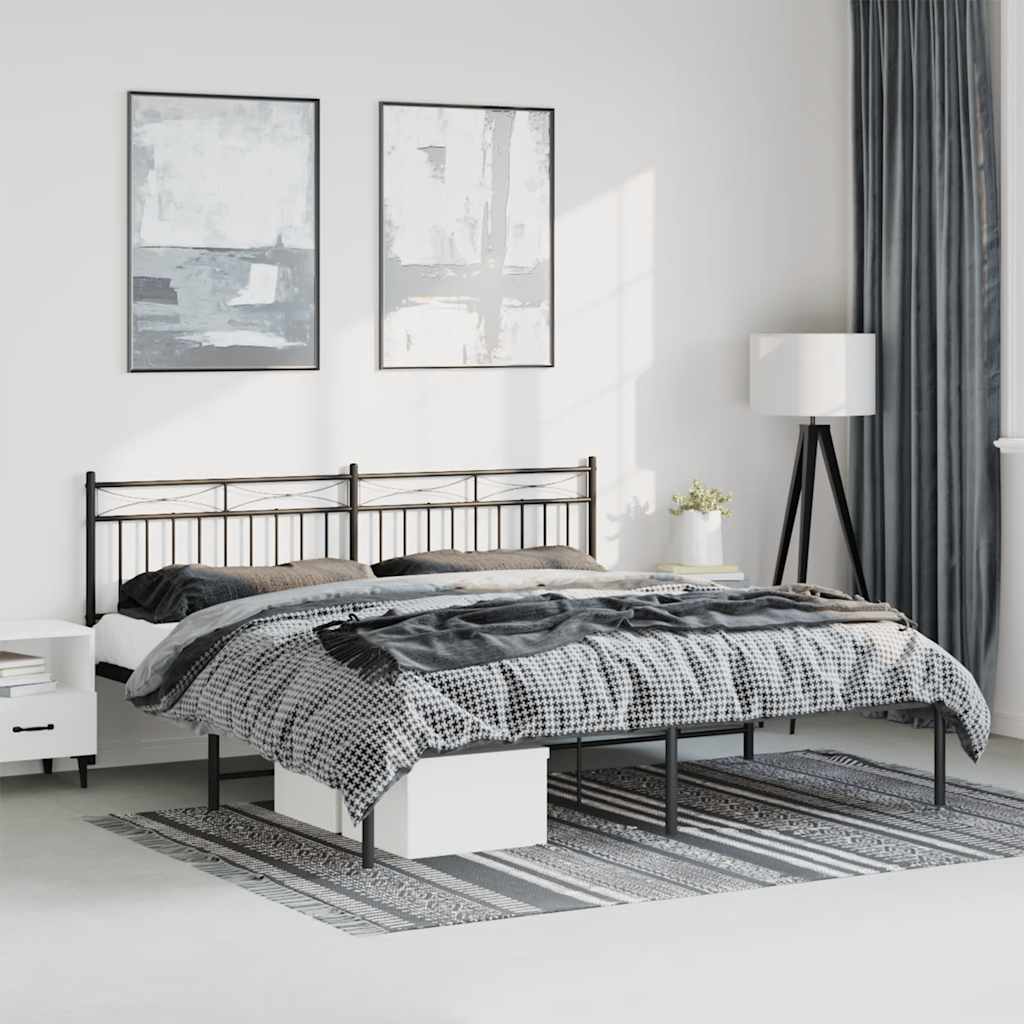 Bettgestell mit Kopfteil Metall Schwarz 193x203 cm