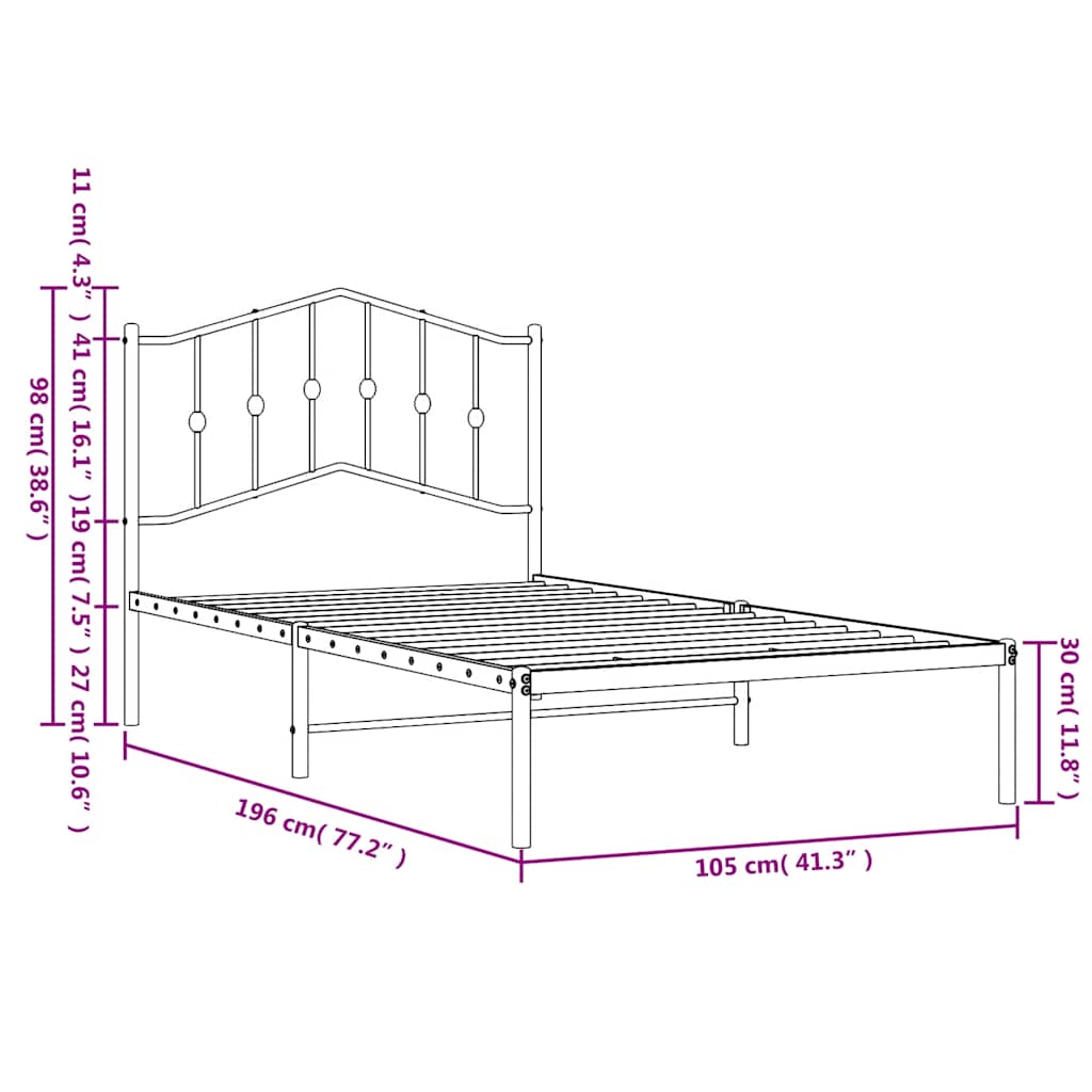Bettgestell mit Kopfteil Metall Schwarz 100x190 cm
