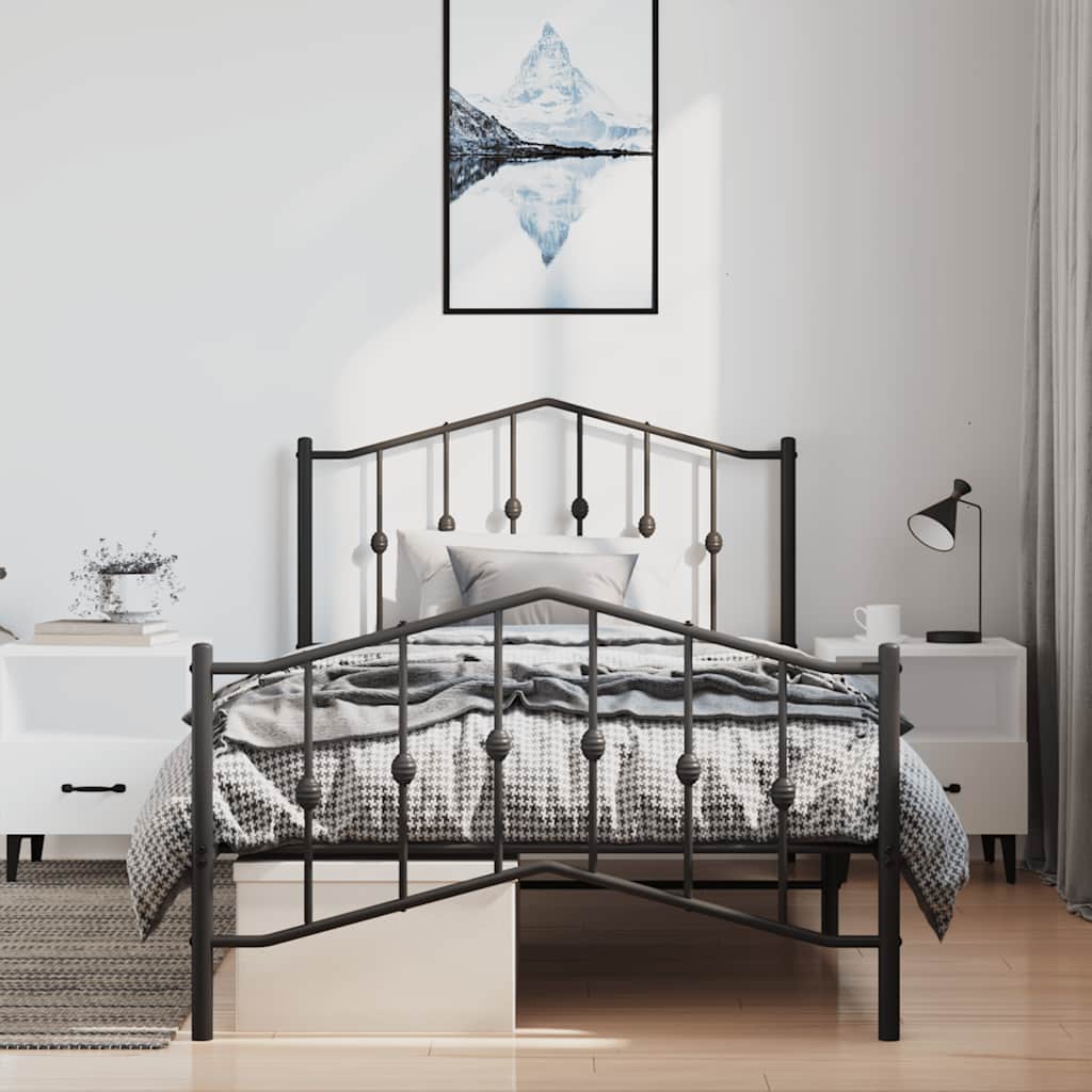 Bettgestell mit Kopf- und Fußteil Metall Schwarz 100x200 cm