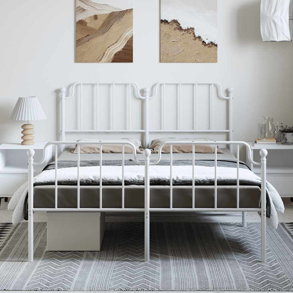 Bettgestell mit Kopf- und Fußteil Metall Weiß 150x200 cm