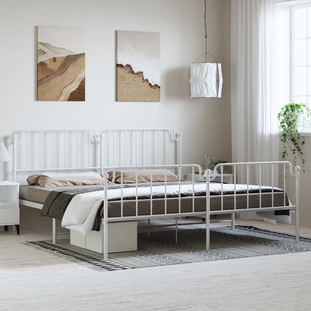 Bettgestell mit Kopf- und Fußteil Metall Weiß 193x203 cm