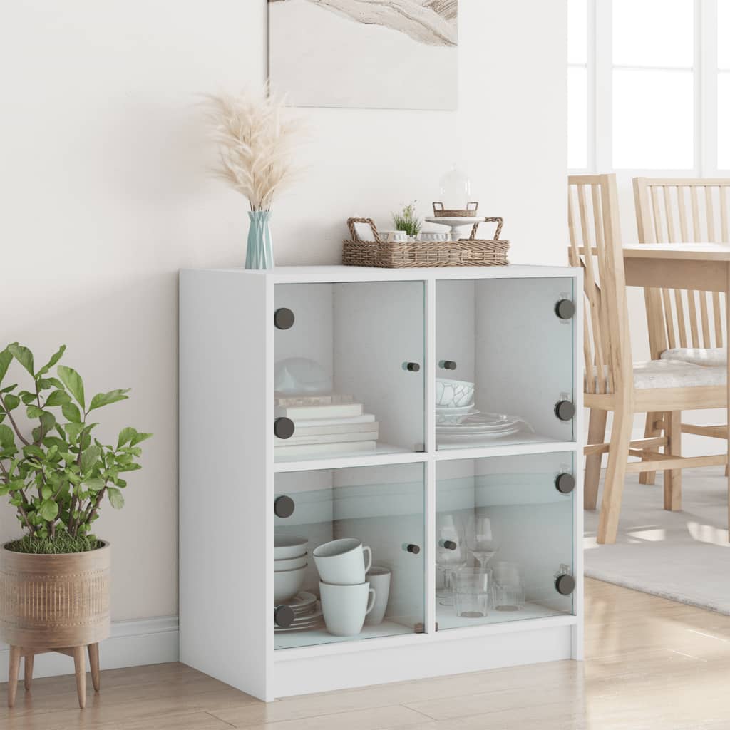 Beistellschrank mit Glastüren Weiß 68x37x75,5 cm