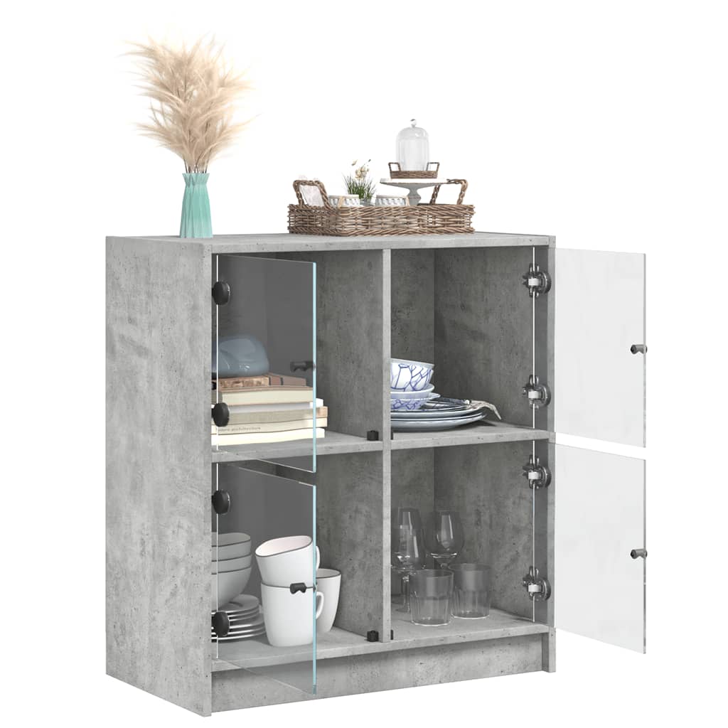 Beistellschrank mit Glastüren Betongrau 68x37x75,5 cm