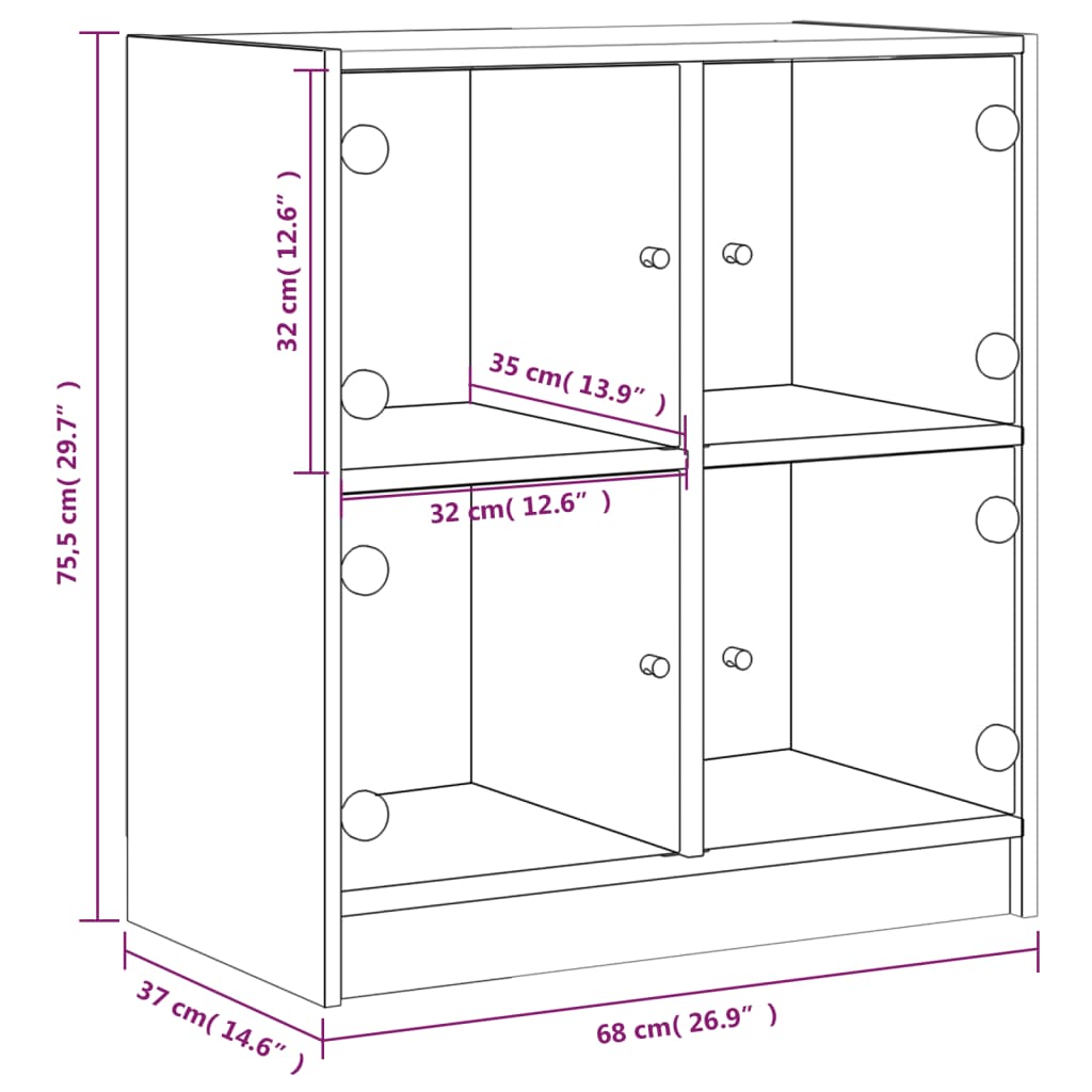 Beistellschrank mit Glastüren Grau Sonoma 68x37x75,5 cm