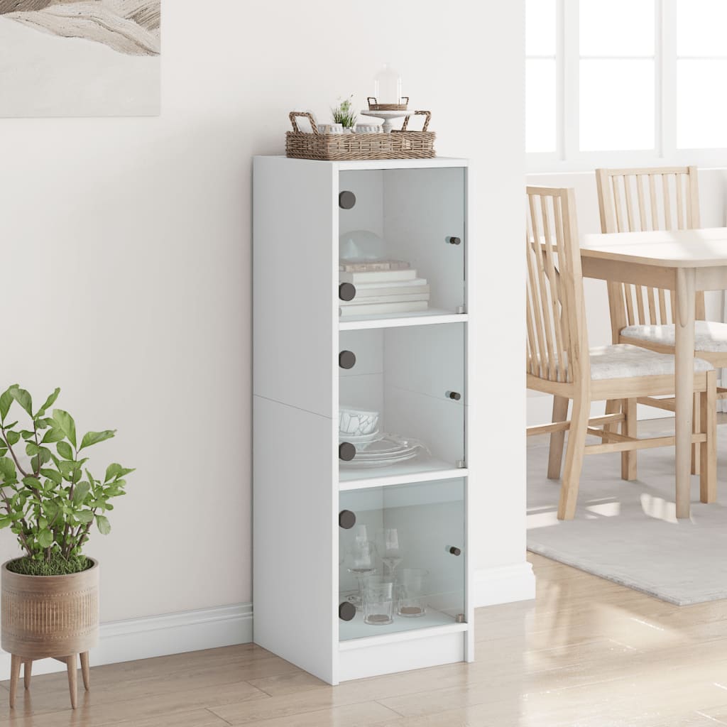 Highboard mit Glastüren Weiß 35x37x109 cm