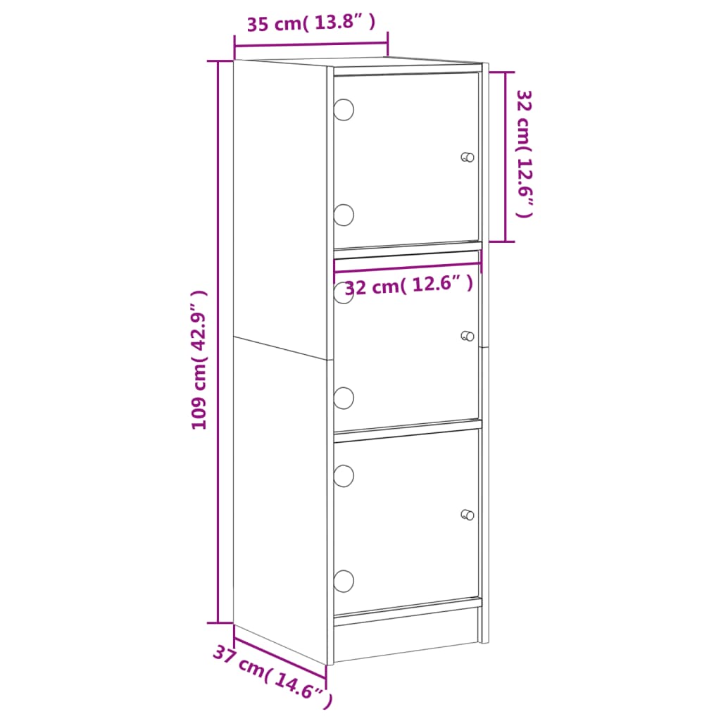 Highboard mit Glastüren Weiß 35x37x109 cm