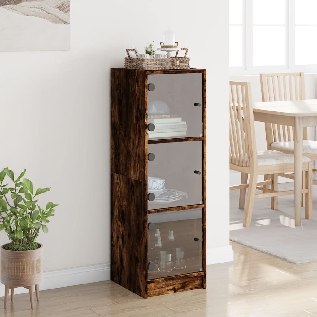 Highboard mit Glastüren Räuchereiche 35x37x109 cm