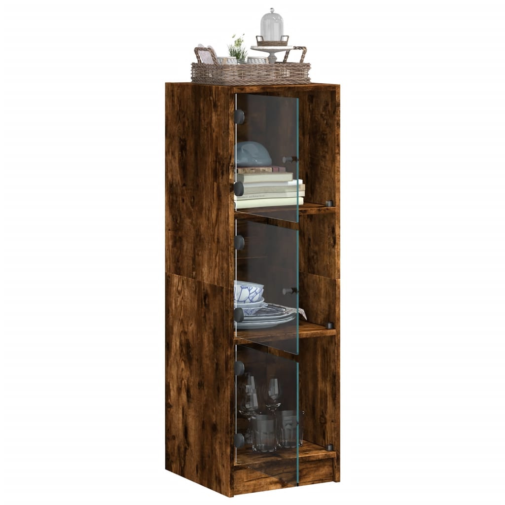 Highboard mit Glastüren Räuchereiche 35x37x109 cm