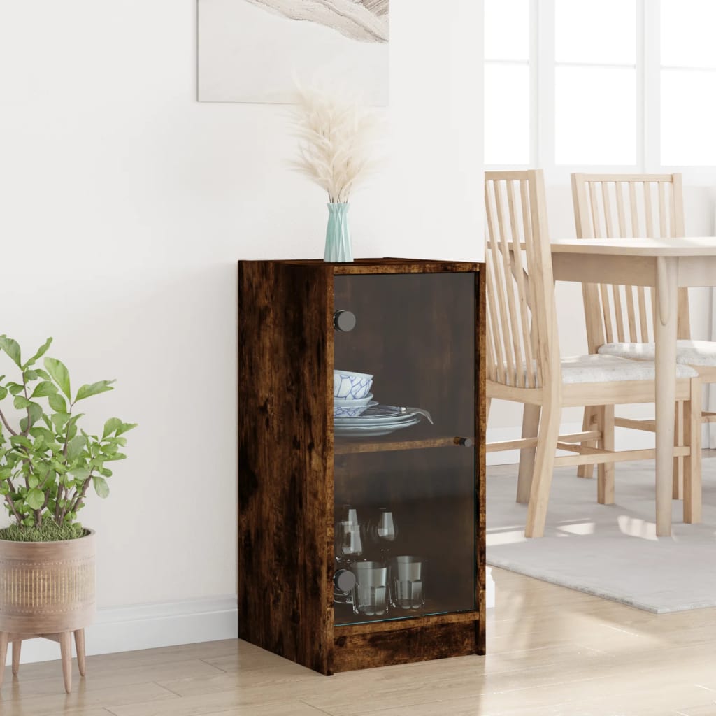 Beistellschrank mit Glastüren Räuchereiche 35x37x75,5 cm