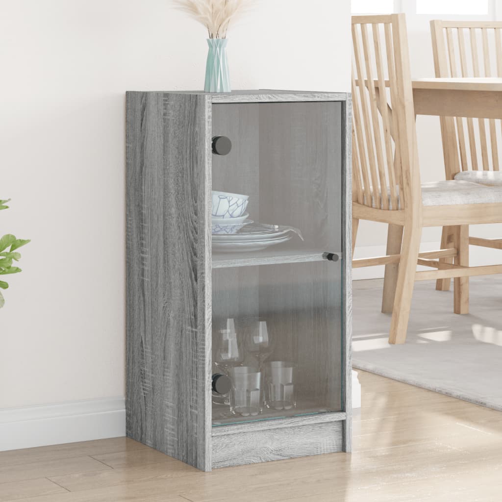 Beistellschrank mit Glastüren Grau Sonoma 35x37x75,5 cm