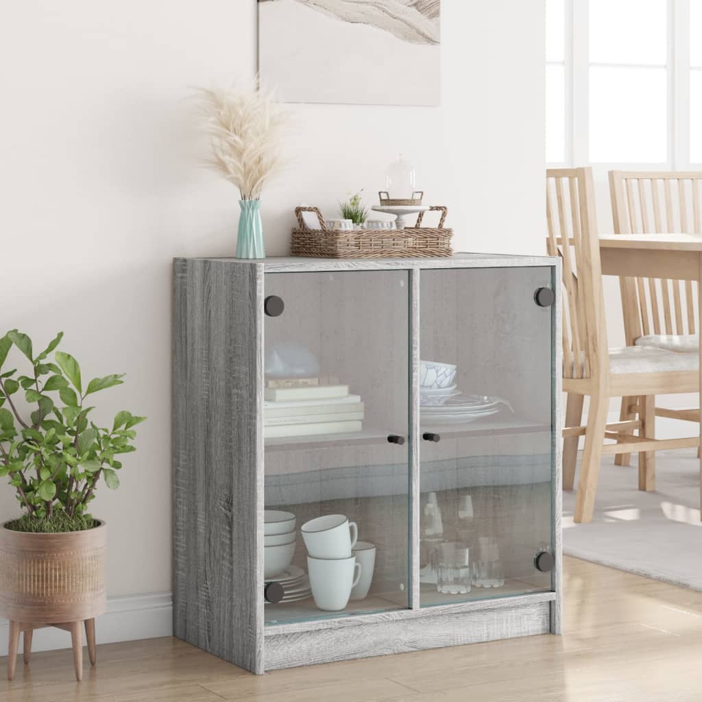 Beistellschrank mit Glastüren Grau Sonoma 68x37x75,5 cm