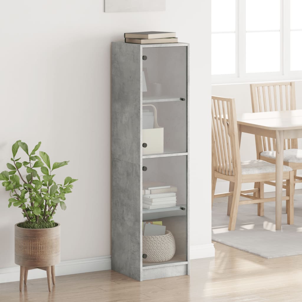 Highboard mit Glastüren Betongrau 35x37x142 cm