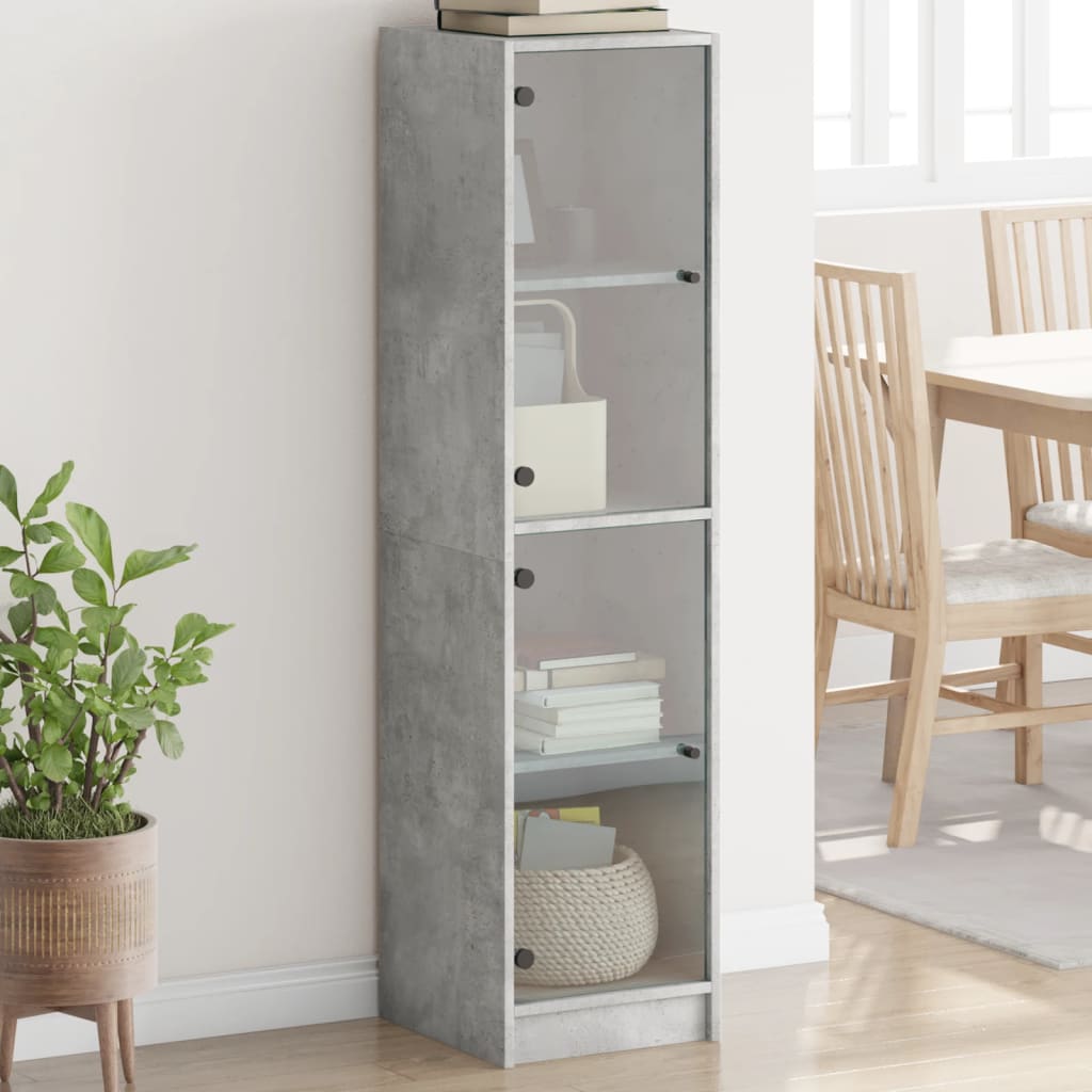 Highboard mit Glastüren Betongrau 35x37x142 cm