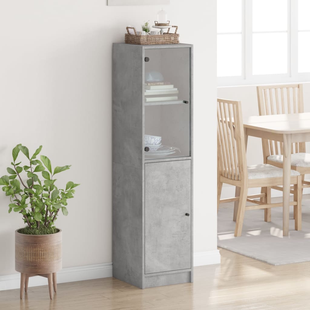 Highboard mit Glastür Betongrau 35x37x142 cm