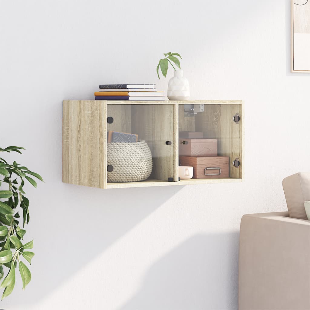 Wandschrank mit Glastüren Sonoma-Eiche 68,5x37x35 cm