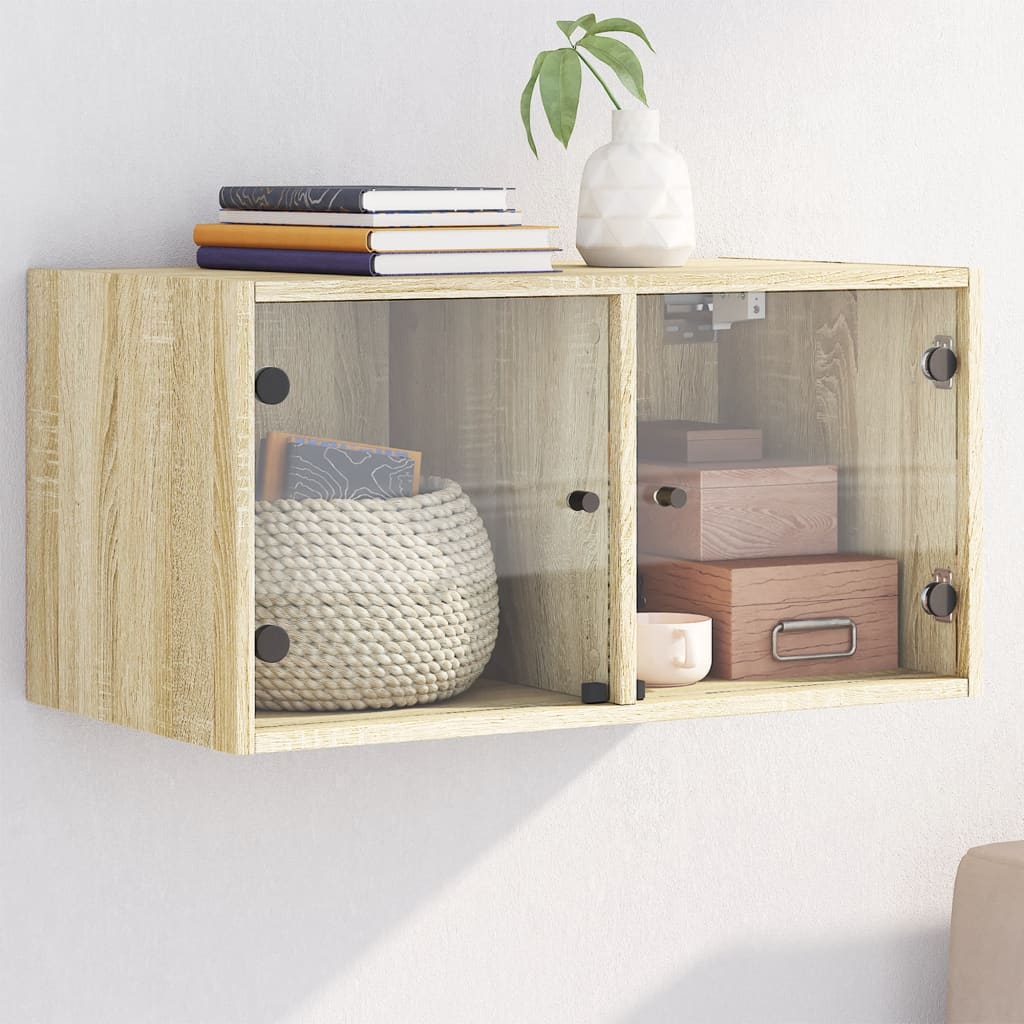 Wandschrank mit Glastüren Sonoma-Eiche 68,5x37x35 cm