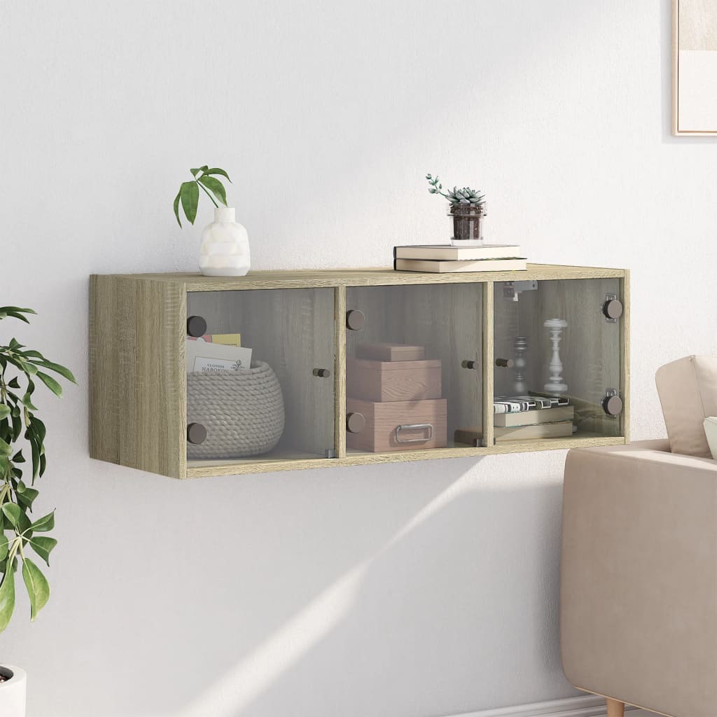 Wandschrank mit Glastüren Sonoma-Eiche 102x37x35 cm