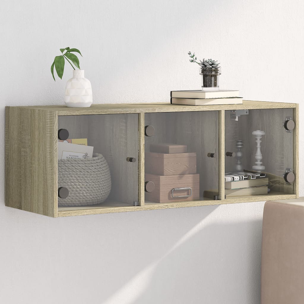 Wandschrank mit Glastüren Sonoma-Eiche 102x37x35 cm