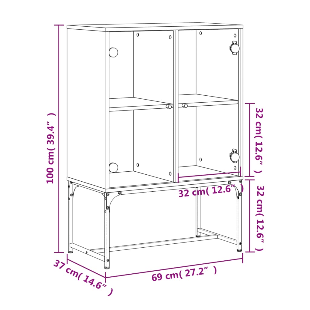 Beistellschrank mit Glastüren Betongrau 69x37x100 cm
