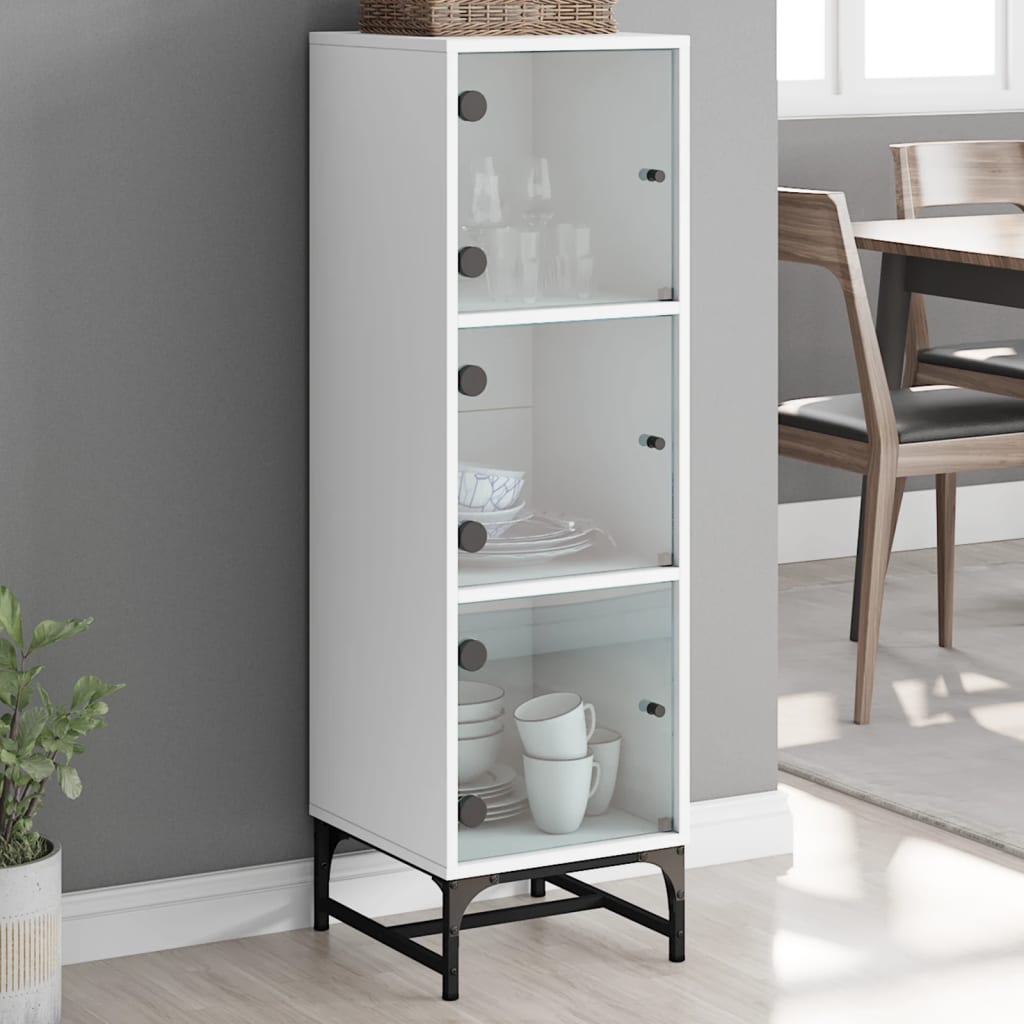Highboard mit Glastüren Weiß 35x37x120 cm