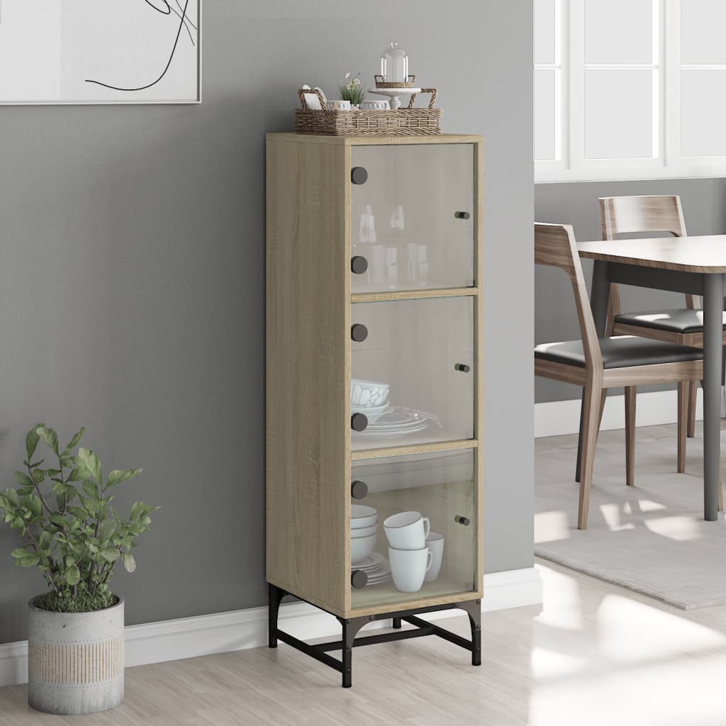 Highboard mit Glastüren Sonoma-Eiche 35x37x120 cm