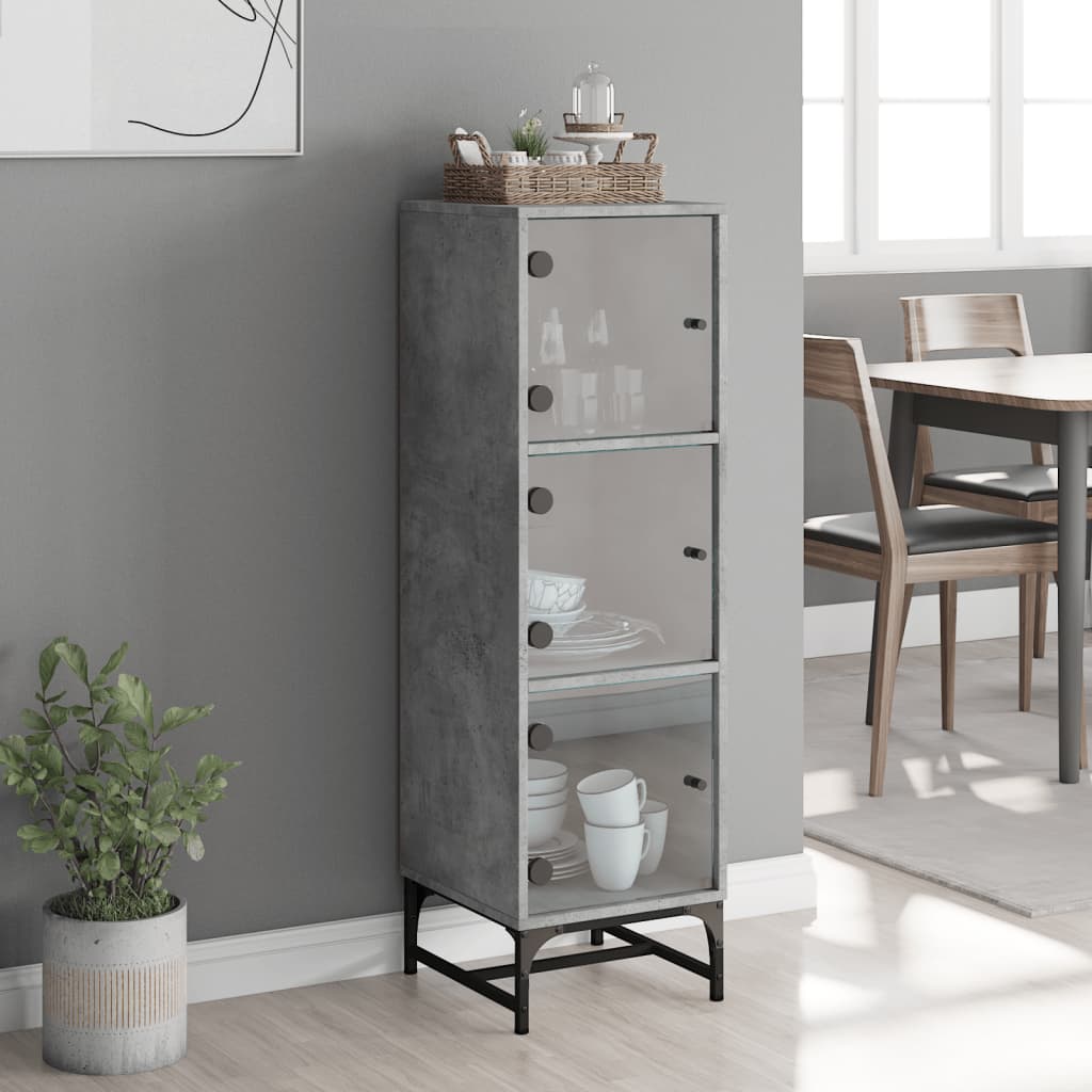 Highboard mit Glastüren Betongrau 35x37x120 cm