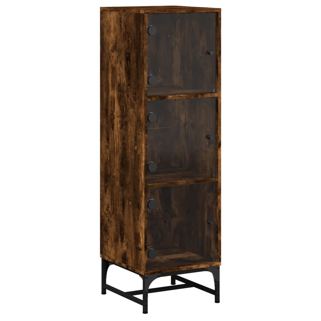Highboard mit Glastüren Räuchereiche 35x37x120 cm