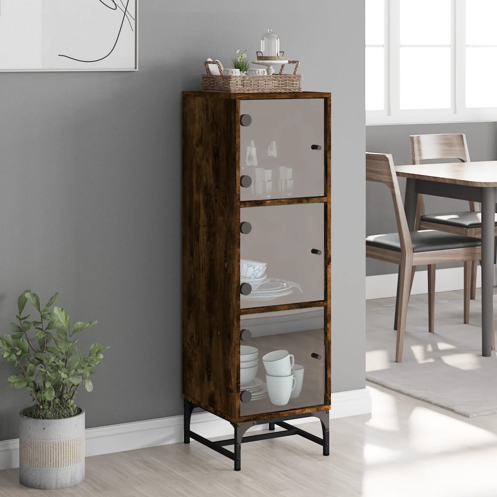 Highboard mit Glastüren Räuchereiche 35x37x120 cm