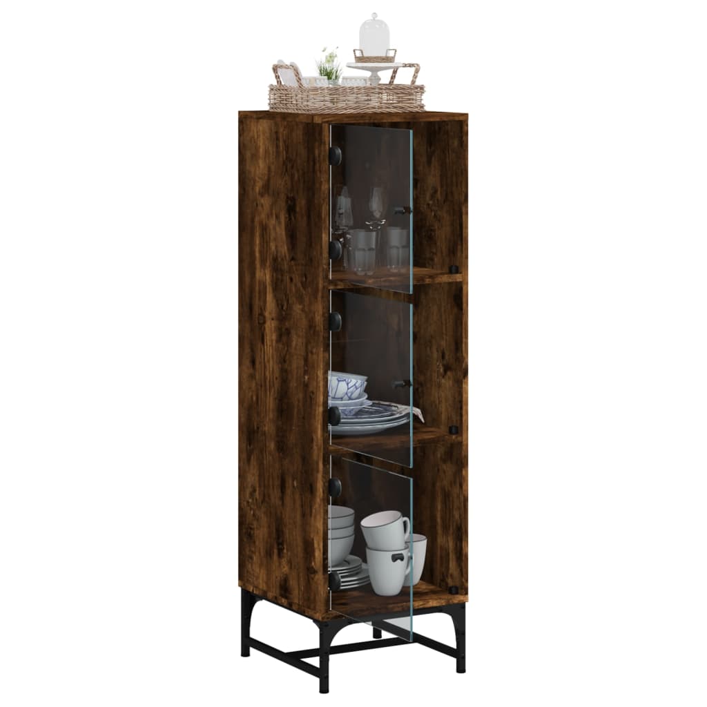 Highboard mit Glastüren Räuchereiche 35x37x120 cm