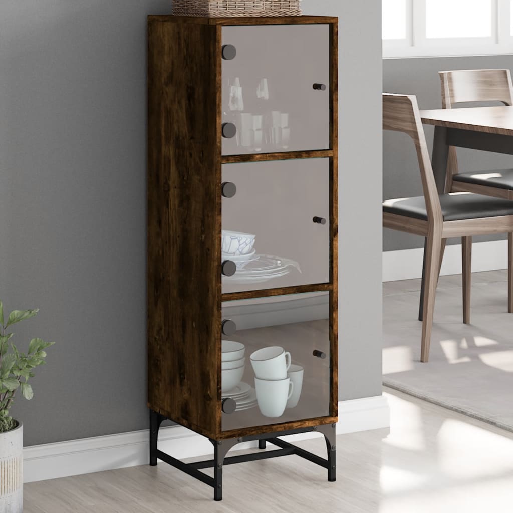 Highboard mit Glastüren Räuchereiche 35x37x120 cm