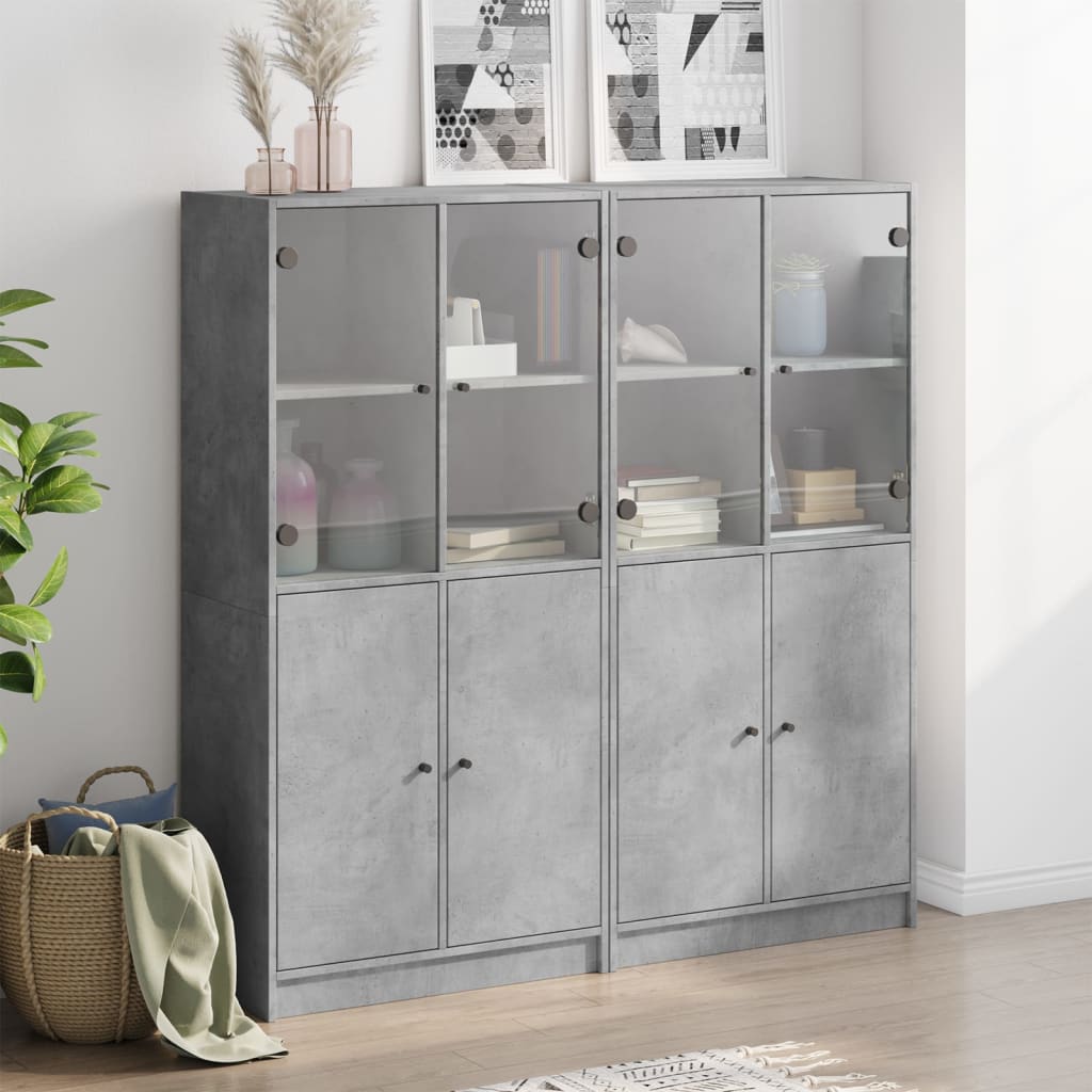 Bücherschrank mit Türen Betongrau 136x37x142 cm Holzwerkstoff