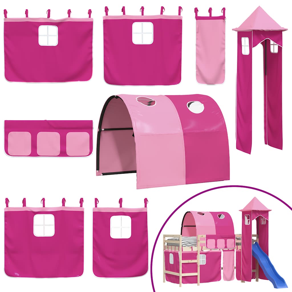 Vorhänge für Hochbett mit Tunnel und Turm Rosa
