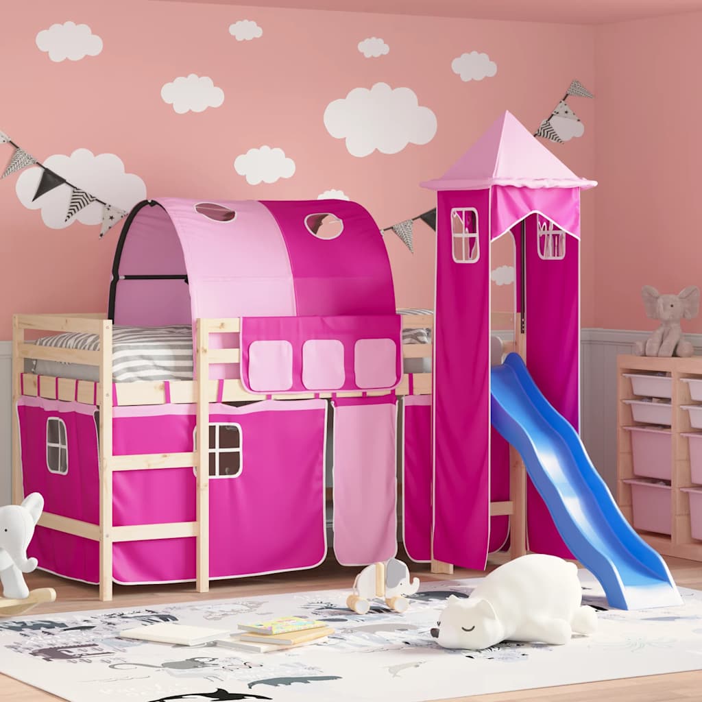 Vorhänge für Hochbett mit Tunnel und Turm Rosa