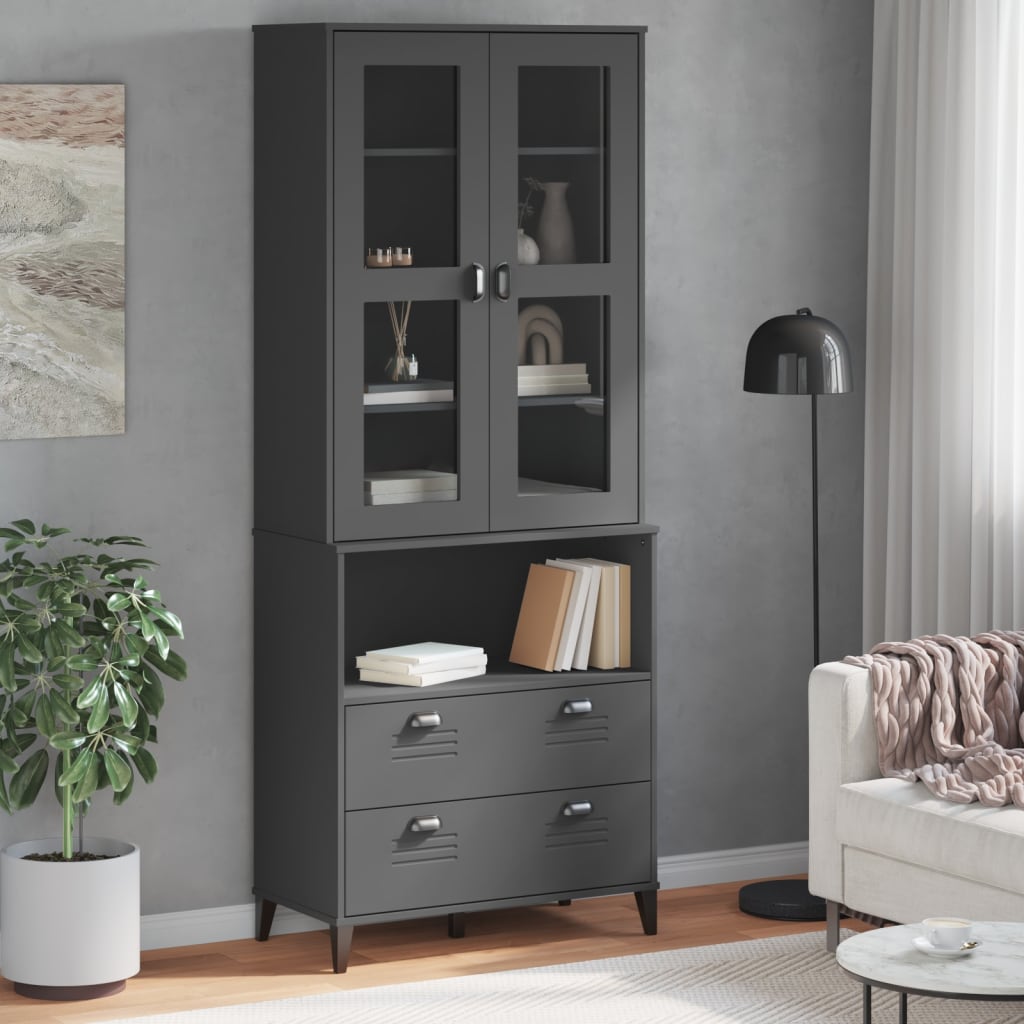 Highboard VIKEN Anthrazit 80x40x200 cm Massivholz Kiefer
