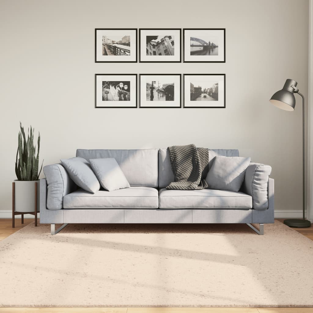 Teppich HUARTE Kurzflor Weich und Waschbar Beige 200x200 cm